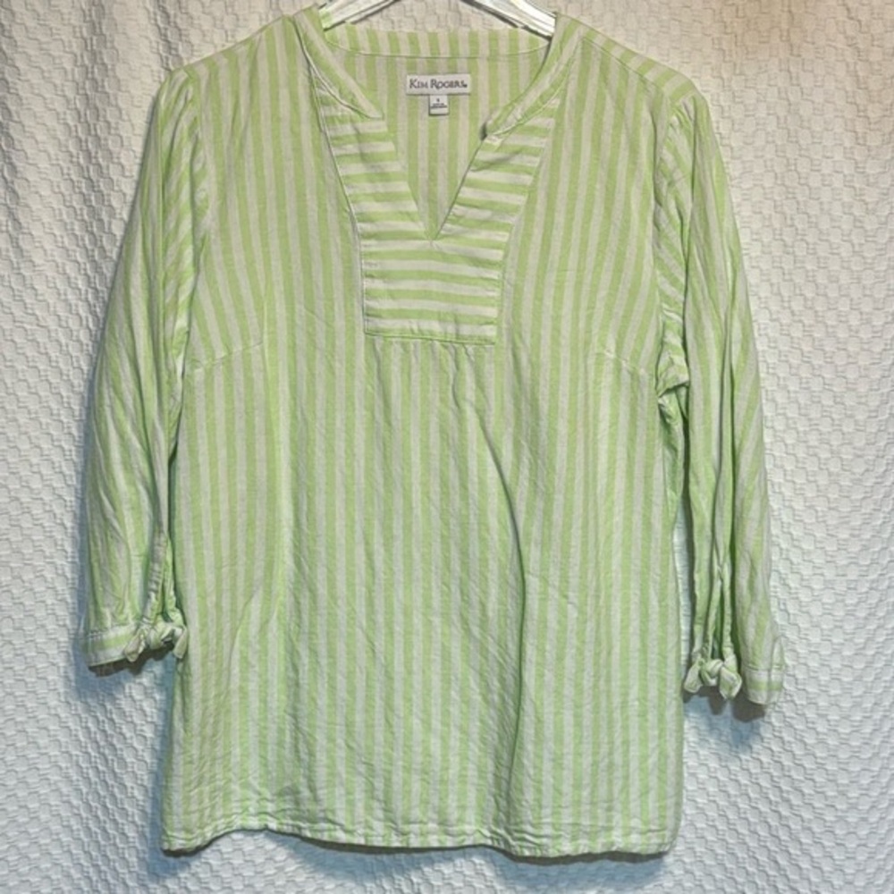 Kim Rogers Light Green Striped Tunic Top